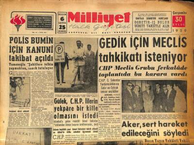 Milliyet Halk Gazetesi 30 Eylül 1959 - Gedik İçin Meclis Tahkikatı İsteniyor GZ86815 - 1