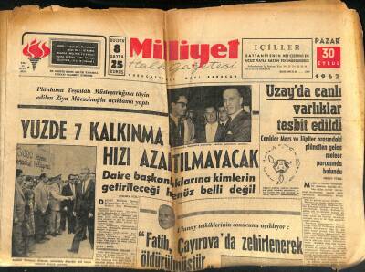 Milliyet Halk Gazetesi 30 Eylül 1962 - Yemende İhtilal Mahkemesi Kuruldu - Uzayda Canlı Varlıklar Tesbit Edildi GZ118084 - 1
