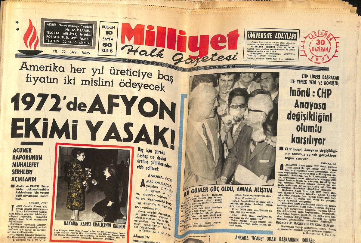 Milliyet Halk Gazetesi 30 Haziran 1971 - Fransa Dışişleri Bakanının Karısı Farah Diba Karşısında - Galatasaray Eskişehir Önünde GZ156618 - 1
