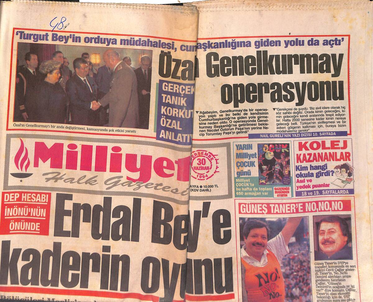 Milliyet Halk Gazetesi 30 Haziran 1994 - Burak Kut'a DYP Çengeli - Norveç Kan Ağlıyor GZ152901 - 1
