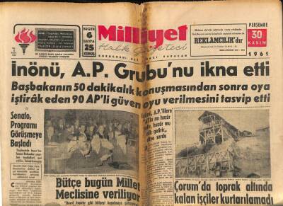 Milliyet Halk Gazetesi 30 Kasım 1961 - Çorumda Toprak Altında Kalan İşçiler Kurtarılamadı GZ79069 - 1