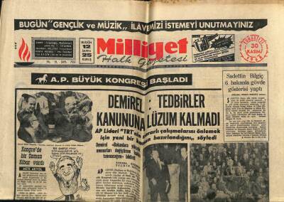 Milliyet Halk Gazetesi 30 Kasım 1968 - Demirel Tedbirler Kanununa Lüzum Kalmadı GZ69993 - 2