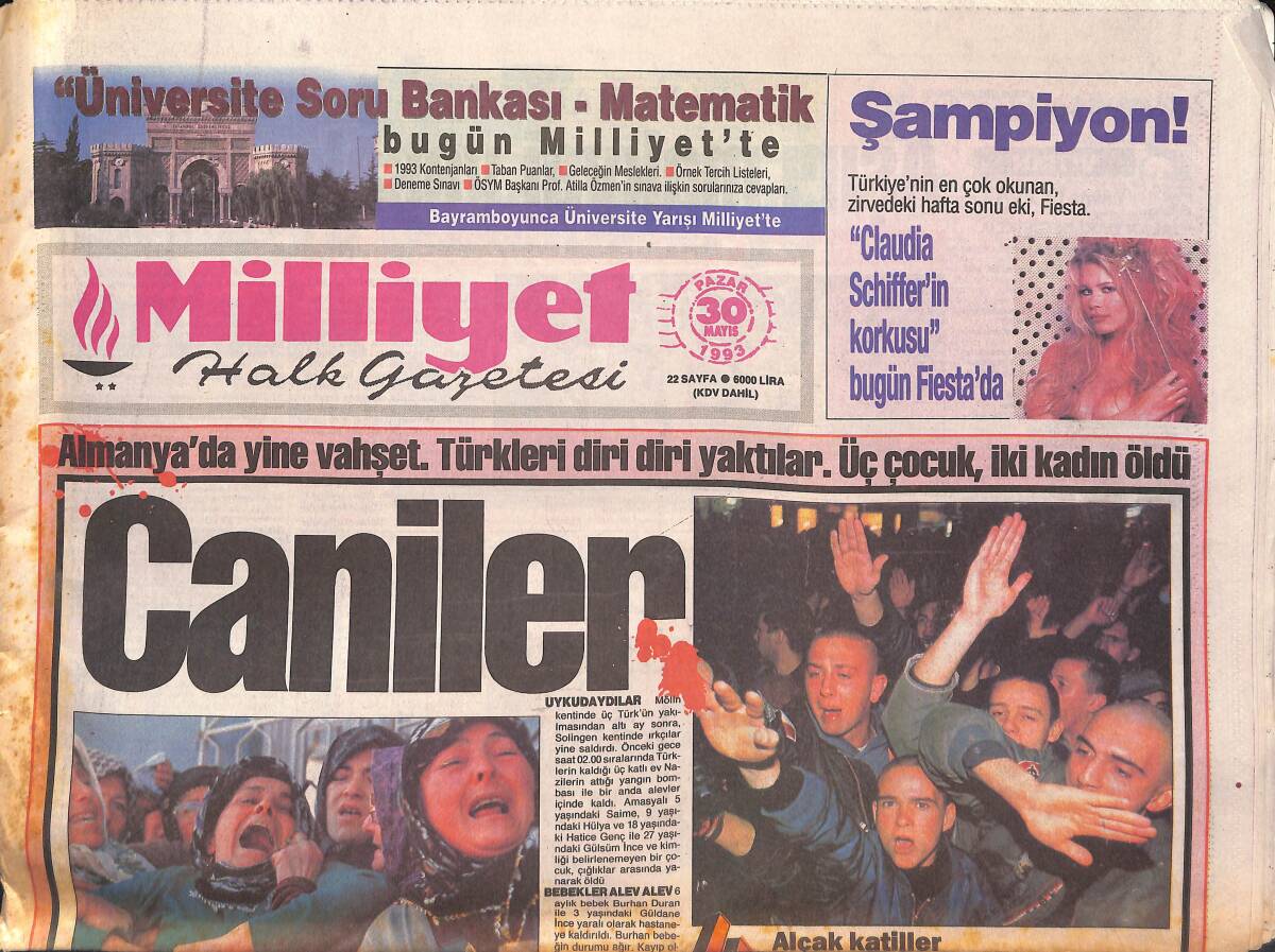 Milliyet Halk Gazetesi 30 Mayıs 1993 - Galatasaray'dan UEFA Tehdidi - Apo'dan Geniş Cephe GZ132555 - 1