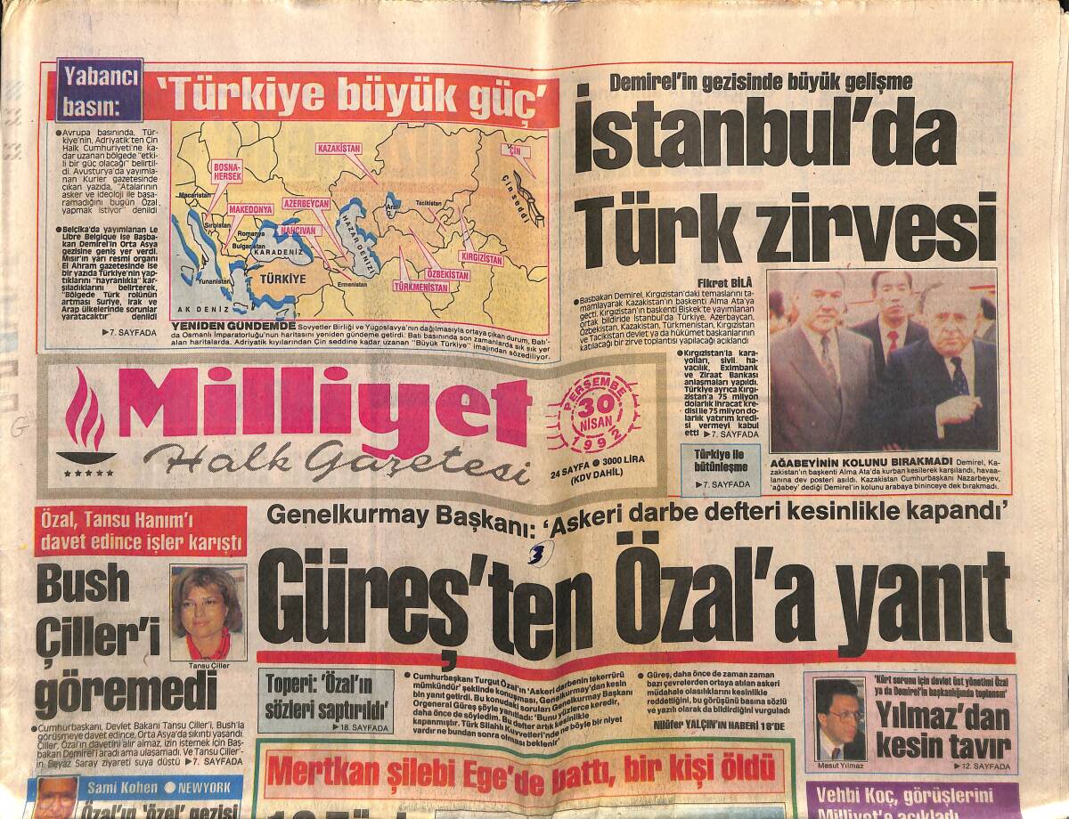 Milliyet Halk Gazetesi 30 Nisan 1992 - Sabancı'ya Japon Nişanı - Trabzonspor'a Kupa Yakıştı GZ149201 - 1