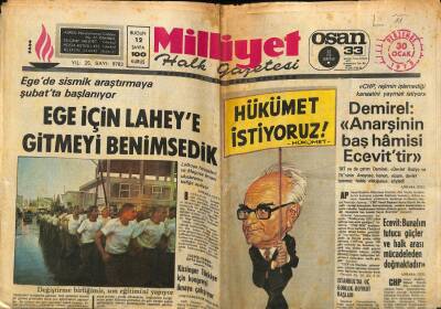 Milliyet Halk Gazetesi 30 Ocak 1975 - Ege İçin Laheye Gitmeyi Benimsedik GZ70547 - 1