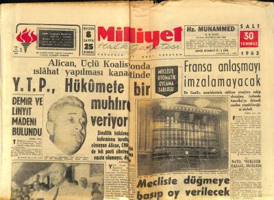 Milliyet Halk Gazetesi 30 Temmuz 1963 - Alican , Üçlü Koalisyonda Islahat Yapılması Kanaatinde GZ92810 - 1