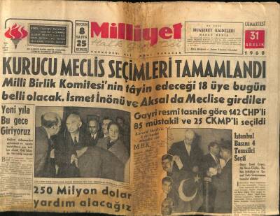 Milliyet Halk Gazetesi 31 Aralık 1960 - Kurucu Meclis Seçimleri Tamamlandı GZ74394 - 1