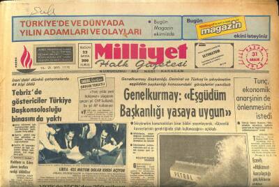 Milliyet Halk Gazetesi 31 Aralık 1978 - Tebrizde Göstericiler Türkiye Başkonsolosluğu Binasını da Yaktı GZ85975 - 1
