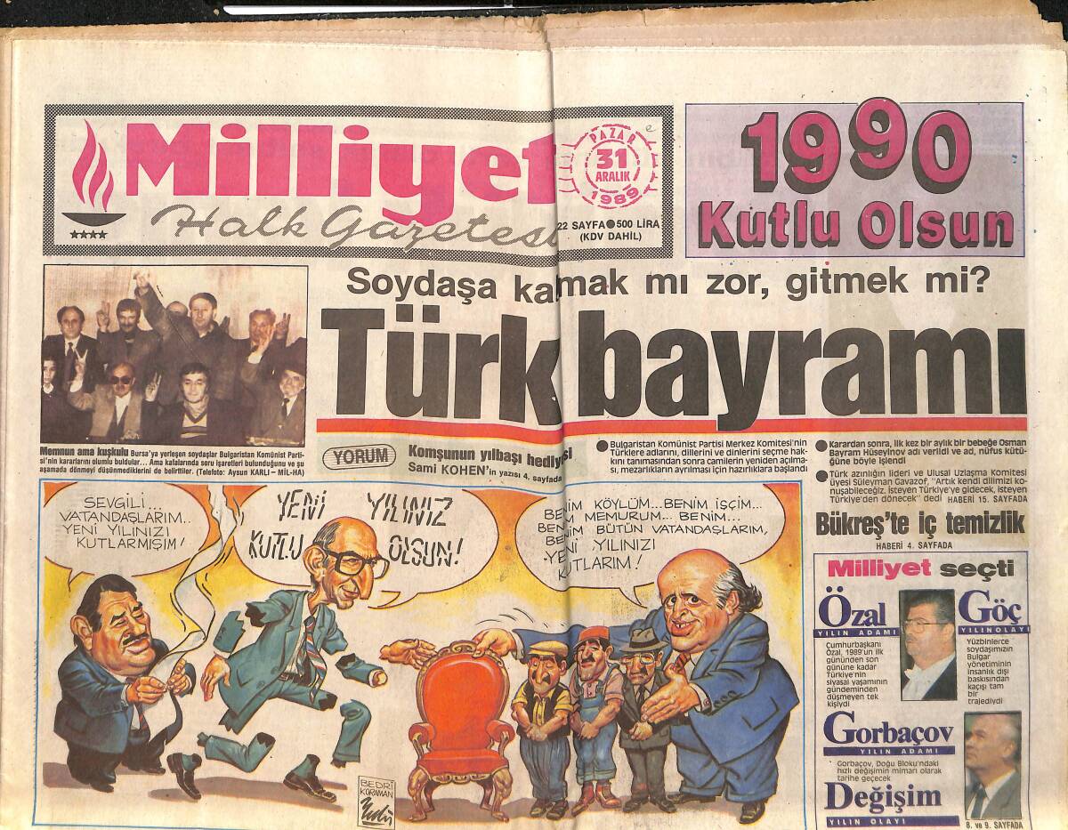Milliyet Halk Gazetesi 31 Aralık 1989 - Şarkıcıların İçyüzü * Sibel Can-Emel Sayın-Ajda Pekkan - İşte TV'nin Yılbaşı Eğlencesi * Zeki Müren GZ157857 - 1