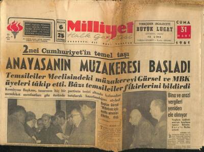 Milliyet Halk Gazetesi 31 Mart 1961 - Bina Ve Arazi Vergileri Yeniden Ele Alınıyor GZ76174 - 1