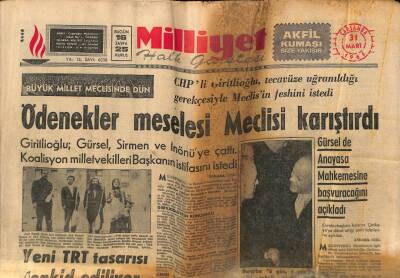 Milliyet Halk Gazetesi 31 Mart 1965 - Yeni TRT Tasarısı Tenkid Ediliyor GZ70498 - 2