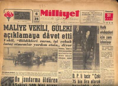 Milliyet Halk Gazetesi 31 Ocak 1959 - Maliye Vekili , Güleki Açıklamaya Davet Etti GZ86160 - 1