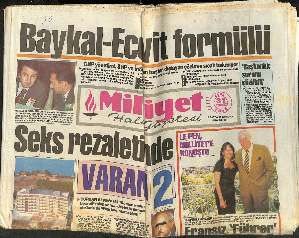Milliyet Halk Gazetesi 31 Temmuz 1992 - Mualla Mukadder, Unutulmamak Ne Güzel - Gözün Aydın Fenerbahçe GZ152878 - 1