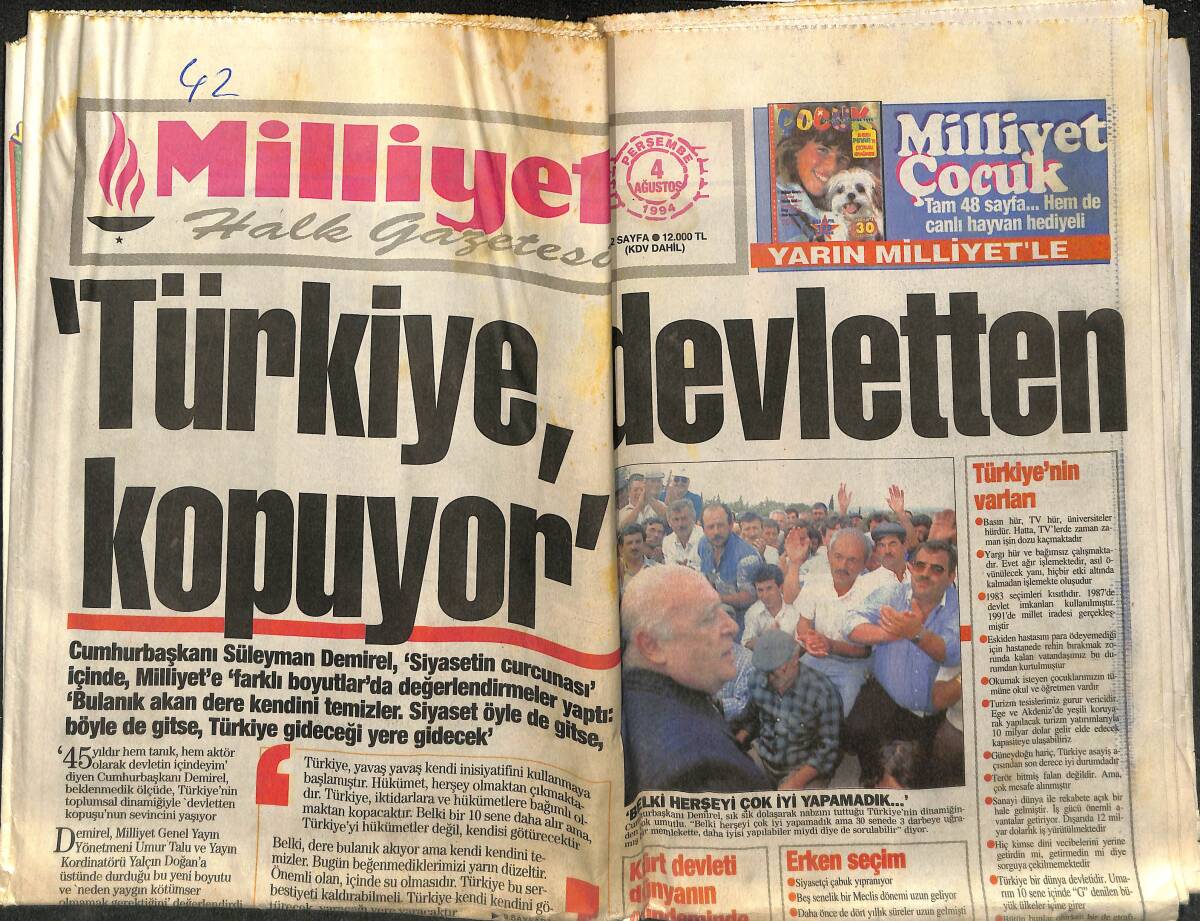 Milliyet Halk Gazetesi 4 Ağustos 1994 - Gol Düellosu Fenerbahçe'nin - Tanju Çolak İçin Umut Işığı GZ153043 - 1