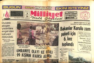 Milliyet Halk Gazetesi 4 Eylül 1977 - Ümraniye Olayı İle İlgili 99 Kişinin İfadesi Alındı GZ118087 - 1