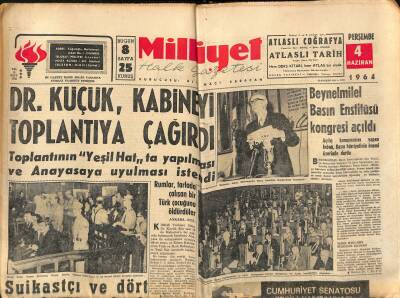 Milliyet Halk Gazetesi 4 Haziran 1964 - Kazım Orbay Ankarada Kanserden Vefat Etti - Korede 20 Bin Öğrenci Polisle Çarpıştı . 600 Kişi Yaralandı GZ118326 - 1