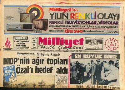 Milliyet Halk Gazetesi 4 Kasım 1983 - Sovyetler Avrupaya Yeni Tip Füze Koyacak - MDPnin Ağır Topları Özalı Hedef Aldı GZ127281 - 1