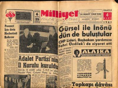 Milliyet Halk Gazetesi 4 Mart 1961 - Gürsel İle İnönü Dün de Buluştular GZ76215 - 1