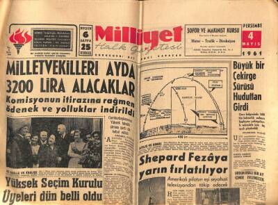 Milliyet Halk Gazetesi 4 Mayıs 1961 - Shepard Fezaya Yarın Fırlatılıyor GZ77601 - 1