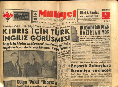 Milliyet Halk Gazetesi 4 Ocak 1958 - Kıbrıs İçin Türk İngiliz Görüşmesi GZ74460 - 1