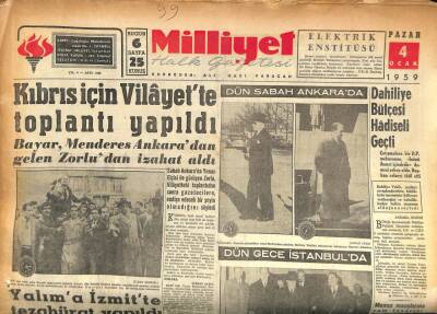 Milliyet Halk Gazetesi 4 Ocak 1959 - Kıbrıs İçin Vilayette Toplantı Yapıldı GZ86155 - 1