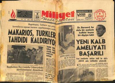 Milliyet Halk Gazetesi 4 Ocak 1968 - Makarios , Türkler Tahdidi Kaldırıyor GZ79093 - 1