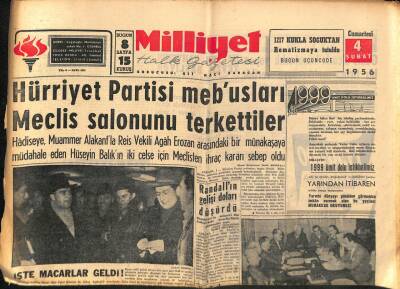 Milliyet Halk Gazetesi 4 Şubat 1956 - Çelebioğlunun Cezası Temyizde Tasdik Edildi - Randall Gelişi Doları Düşürdü GZ93561 - 1