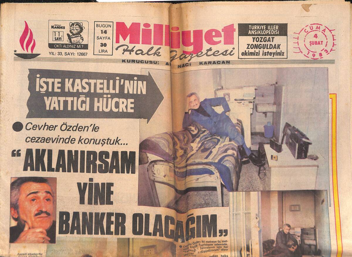 Milliyet Halk Gazetesi 4 Şubat 1983 - İşte Kastelli'nin Yattığı Hücre - Türkiye Petrolü Günlük Resmi Fiyattan Alacak GZ134671 - 1