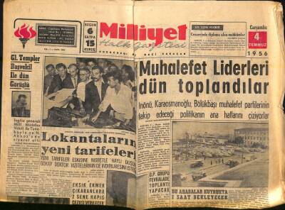 Milliyet Halk Gazetesi 4 Temmuz 1956 - Gl. Templer Başvekil İle Dün Görüştü - Muhalefet Liderleri Dün Toplandılar GZ118260 - 1