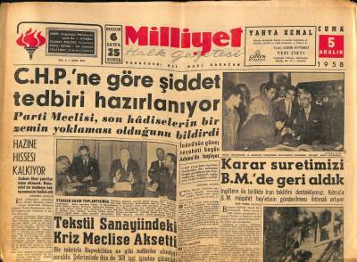 Milliyet Halk Gazetesi 5 Aralık 1958 - Tekstil Sanayiindeki Kriz Meclise Aksetti GZ82938 - 1