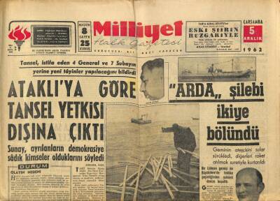 Milliyet Halk Gazetesi 5 Aralık 1962 - Sunay , Ayrılanların Demokrasiye Sadık Kimseler Olduklarını Söyledi GZ92673 - 1
