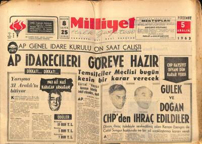Milliyet Halk Gazetesi 5 Aralık 1963 - AP Genel İdare Kurulu On Saat Çalıştı GZ91600 - 1