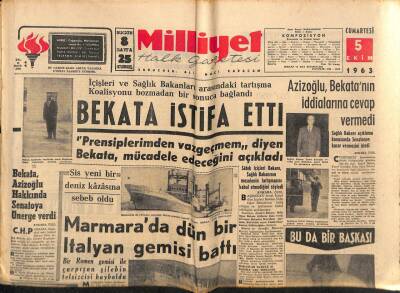 Milliyet Halk Gazetesi 5 Ekim 1963 - Bekata , Azizoğlu Hakkında Senatoya Önerge Verdi GZ92854 - 1