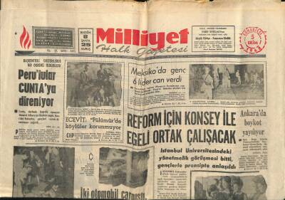 Milliyet Halk Gazetesi 5 Ekim 1968 - Perulular CUNTAya Direniyor - Ankarada Boykot Yayılıyor GZ115557 - 1