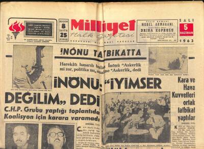 Milliyet Halk Gazetesi 5 Haziran 1962 - Erzurumda Bir Dağ Kaydı - Jouhadın İdam Cezası Tasdik Edildi GZ118393 - 1