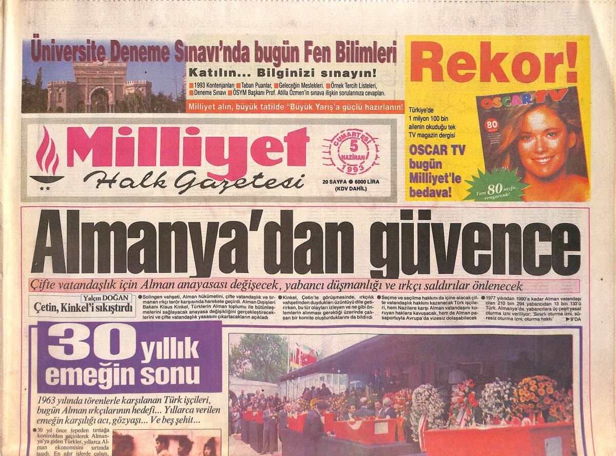 Milliyet Halk Gazetesi 5 Haziran 1993 - Futbol Huzur İstiyor - Kalli'den Holman'a Rapor GZ161144 - 1