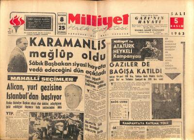 Milliyet Halk Gazetesi 5 Kasım 1963 - Prof. Doğramacı Ankara Üniversitesi Rektörü Oldu - Karamanlis Mağlup Oldu GZ118550 - 1