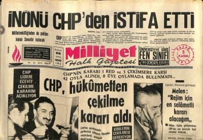 Milliyet Halk Gazetesi 5 Kasım 1972 - İnönü CHPden İstifa Etti GZ70499 - 1