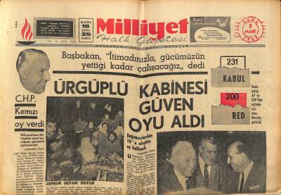 Milliyet Halk Gazetesi 5 Mart 1965 - Ayhan , Galatasarayla Tekrar Kontrat Yapacak - Ürgüplü Kabinesi Güven Oyu Aldı GZ121638 - 1