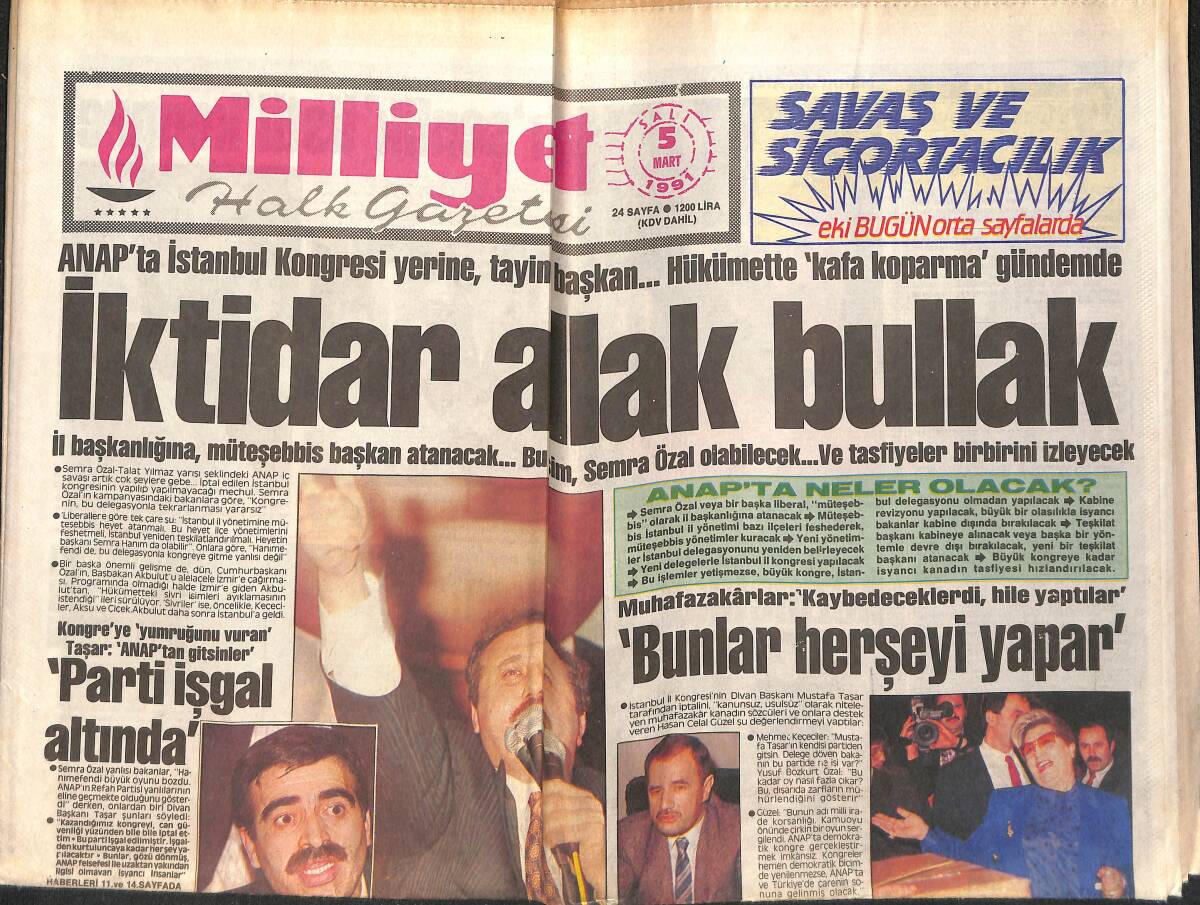 Milliyet Halk Gazetesi 5 Mart 1991 - Saddam Baloda - ANAP'ta Neler Olacak ? GZ157864 - 1