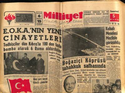 Milliyet Halk Gazetesi 5 Nisan 1958 - Boğaziçi Köprüsü Tahakkuk Safhasında GZ74556 - 1