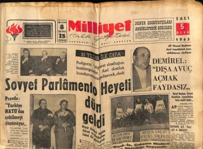Milliyet Halk Gazetesi 5 Ocak 1965 - Sovyet Parlamento Heyeti Dün Geldi GZ70502 - 1