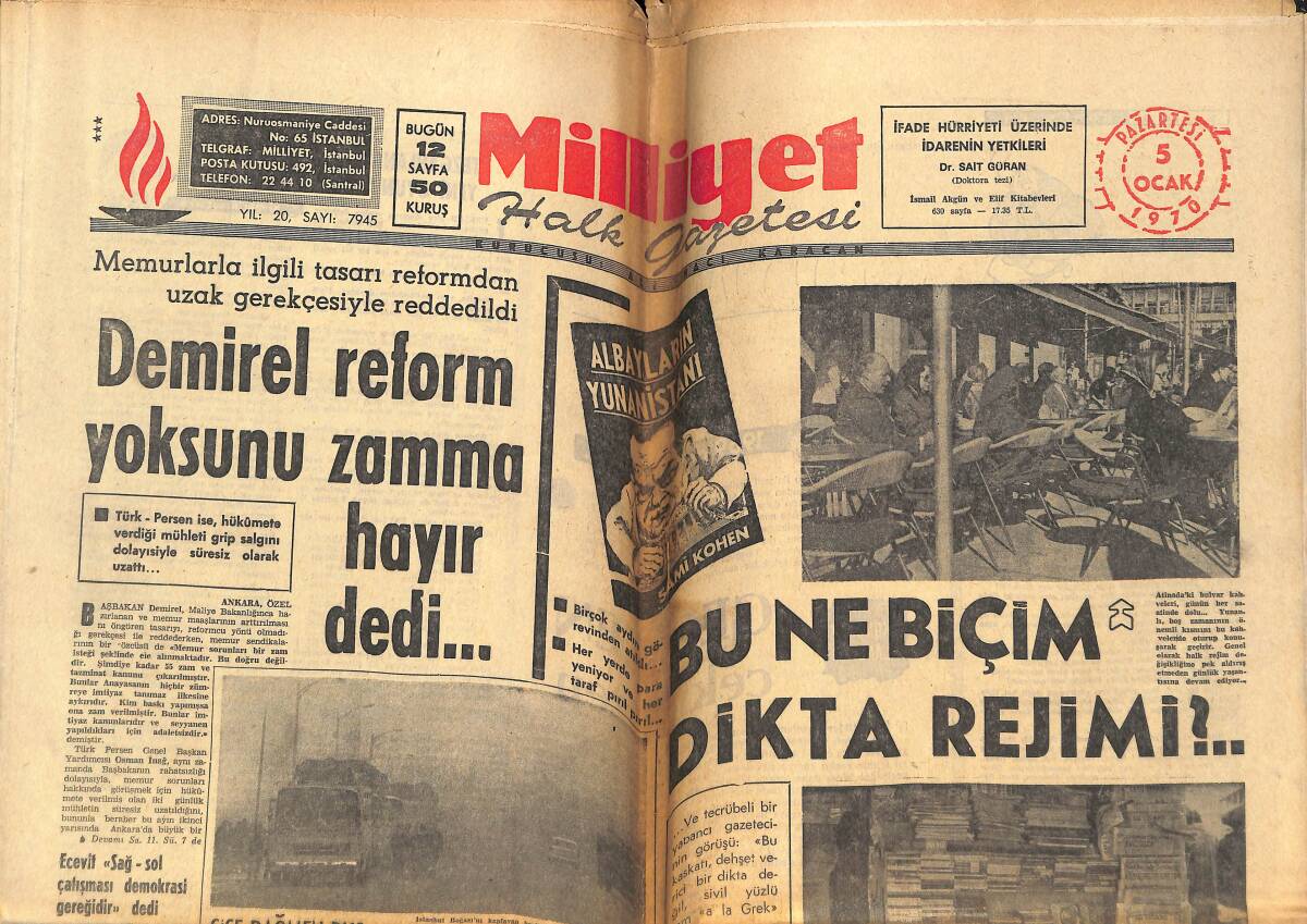 Milliyet Halk Gazetesi 5 Ocak 1970 - Boran Ve Güven TİP'in Genel Sekreteri Oldu - Demirel , Reform Yoksunu Zamma Hayır Dedi... GZ143410 - 1