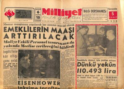Milliyet Halk Gazetesi 5 Şubat 1958 - Eisenhower Taksime Taraftar GZ88788 - 1