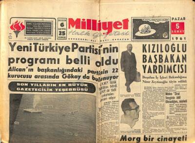 Milliyet Halk Gazetesi 5 Şubat 1961 - Yeni Türkiye Partisinin Programı Belli Oldu GZ76142 - 1