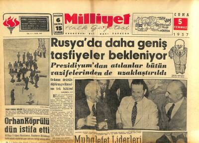 Milliyet Halk Gazetesi 5 Temmuz 1957 - Orhan Köprülü Dün İstifa Etti GZ117845 - 1