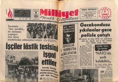 Milliyet Halk Gazetesi 5 Temmuz 1968 - İşçiler Lastik Tesisini İşgal Ettiler GZ70430 - 2