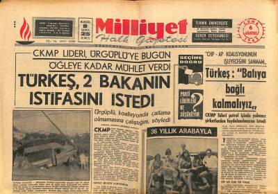 Milliyet Halk Gazetesi 6 Ağustos 1965 - Türkeş , 2 Bakanın İstifasını İstedi GZ117705 - 1