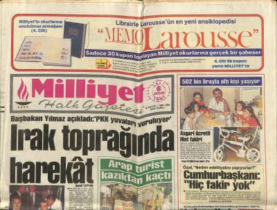 Milliyet Halk Gazetesi 6 Ağustos 1991 - Irak Toprağında Harekat GZ76872 - 1