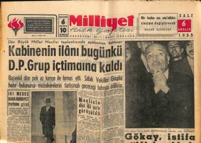 Milliyet Halk Gazetesi 6 Aralık 1955 - Gökay , İstifa Ettiğini Açıkladı GZ88683 - 1